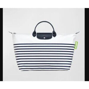 Longchamp Navy and White Striped Tote